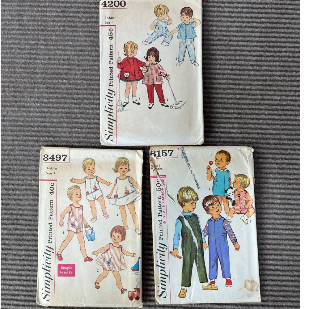 Vintage Simplicity Toddler Sewing Patterns Lot 3497 4200 6157 Size 1 1950s 1960s